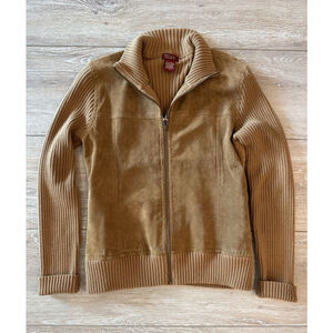 Women’s Eddie Bauer Seattle Suede Washable Tan Leather Jacket Mock Neck Sz Small